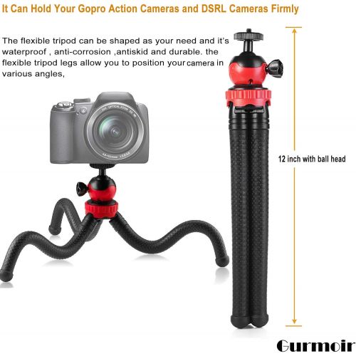  [아마존베스트]Gurmoir 3in1 Flexible Tripod Action Camera Stand for Gopro Hero 9 Black/8/7/6/5/AKASO/SJCAM/YI/DJI Osmo Action/DSLR Canon Nikon Sony Camera. 12-inch Flexible Tripod with Adapter an
