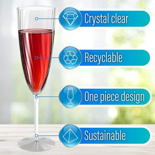  [아마존베스트]Guru Outdoor Plastic Champagne Flutes Disposable - Plastic Wine Glasses Set of 12 for Wedding - One Piece Champagne Flutes - 6 oz Plastic Champagne Glasses Disposable - Mimosa Glasses - BPA Fre