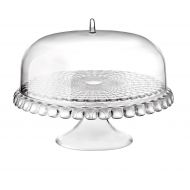 Guzzini Tiffany Collection Raised Cake Stand with Dome Lid, SMMA Plastic, 14-Inches, Transparent