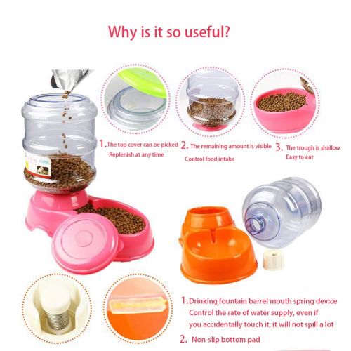  Gvuu Automatic Pet Feeder, Food Dispenser Pet Feeder Water Dispenser Set Bowl for Dogs and Cats, Pets, Animals (Auto Pet Water Dispenser and Food Feeder),Pink