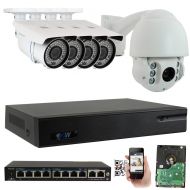 Gw GW Security 9 Channel 4K NVR H.265 Surveillance System with 4 HD 5MP 1920p 2.8-12mm Varifocal Weatherproof PoE IP Dome Security Cameras, and 1 10X Zoom 4MP 1520p IP PTZ Camera