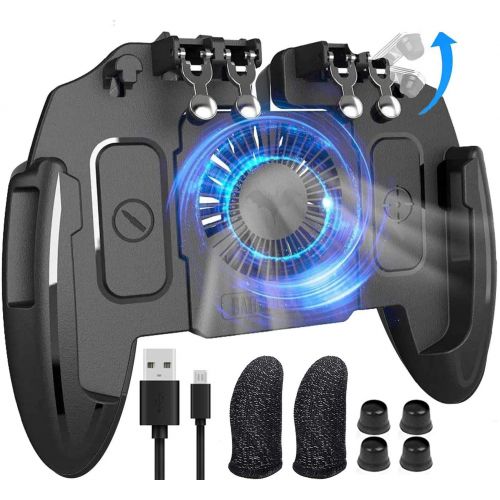  Gxcdizx Mobile Game Controller with Cooling Fan/Phone Holder/Finger Sleeves for PUBG/Fortnite/Call of Duty, Tomoda L1R1 Mobile Triggers for 4.7”-6.5” iOS Android Phones
