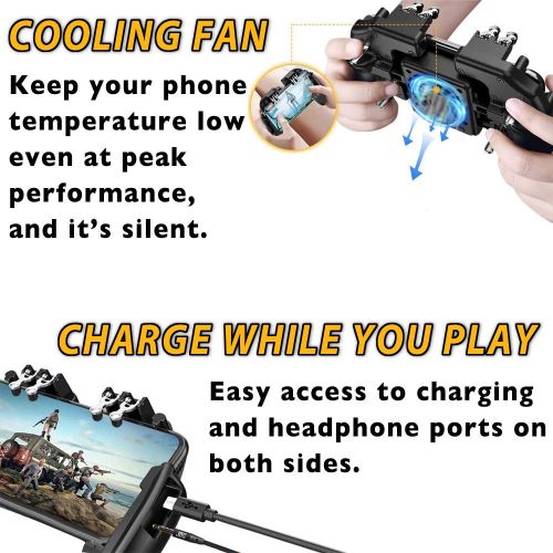  Gxcdizx Mobile Game Controller with Cooling Fan/Phone Holder/Finger Sleeves for PUBG/Fortnite/Call of Duty, Tomoda L1R1 Mobile Triggers for 4.7”-6.5” iOS Android Phones