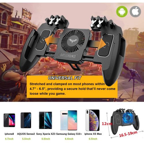  Gxcdizx Mobile Game Controller with Cooling Fan/Phone Holder/Finger Sleeves for PUBG/Fortnite/Call of Duty, Tomoda L1R1 Mobile Triggers for 4.7”-6.5” iOS Android Phones