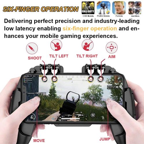  Gxcdizx Mobile Game Controller with Cooling Fan/Phone Holder/Finger Sleeves for PUBG/Fortnite/Call of Duty, Tomoda L1R1 Mobile Triggers for 4.7”-6.5” iOS Android Phones