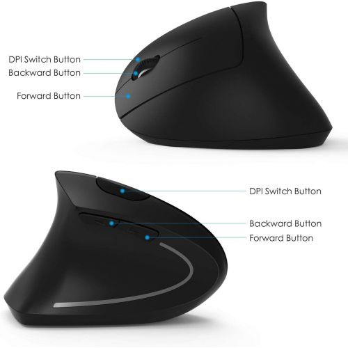  [아마존베스트]ASOI Rechargeable Left Handed Cordless Mouse, Lefty Ergonomic Wireless Mouse - 2.4G Left Hand Vertical Mice with USB Nano Receiver, 6 Buttons, Adjustable DPI 1000/1200 /1600, Less Noise