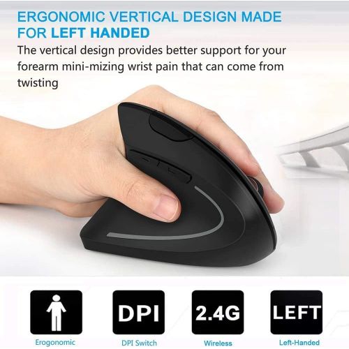  [아마존베스트]ASOI Rechargeable Left Handed Cordless Mouse, Lefty Ergonomic Wireless Mouse - 2.4G Left Hand Vertical Mice with USB Nano Receiver, 6 Buttons, Adjustable DPI 1000/1200 /1600, Less Noise