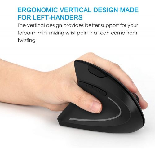  [아마존베스트]ASOI Rechargeable Left Handed Cordless Mouse, Lefty Ergonomic Wireless Mouse - 2.4G Left Hand Vertical Mice with USB Nano Receiver, 6 Buttons, Adjustable DPI 1000/1200 /1600, Less Noise