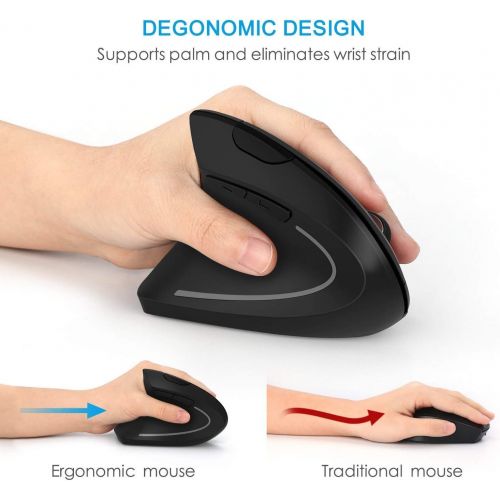  [아마존베스트]ASOI Rechargeable Left Handed Cordless Mouse, Lefty Ergonomic Wireless Mouse - 2.4G Left Hand Vertical Mice with USB Nano Receiver, 6 Buttons, Adjustable DPI 1000/1200 /1600, Less Noise