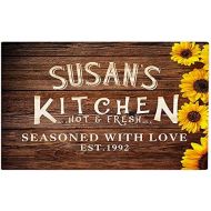 Gxiliru Personalized Kitchen Sign Vintage Sunflower Wood Panel Background Warm Home Private Kitchen Stove Custom Decoration Restaurant Kitchen Advertising Welcome Sign Gift for Mother Seas