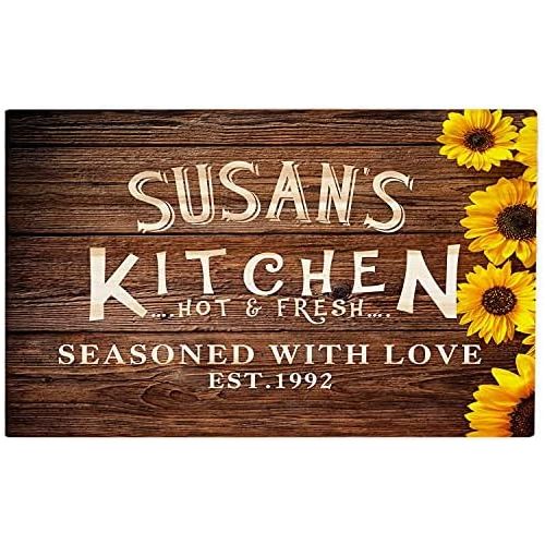  Gxiliru Personalized Kitchen Sign Vintage Sunflower Wood Panel Background Warm Home Private Kitchen Stove Custom Decoration Restaurant Kitchen Advertising Welcome Sign Gift for Mother Seas