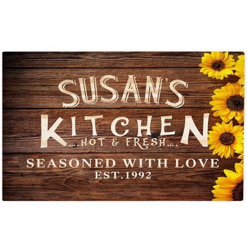  Gxiliru Personalized Kitchen Sign Vintage Sunflower Wood Panel Background Warm Home Private Kitchen Stove Custom Decoration Restaurant Kitchen Advertising Welcome Sign Gift for Mother Seas