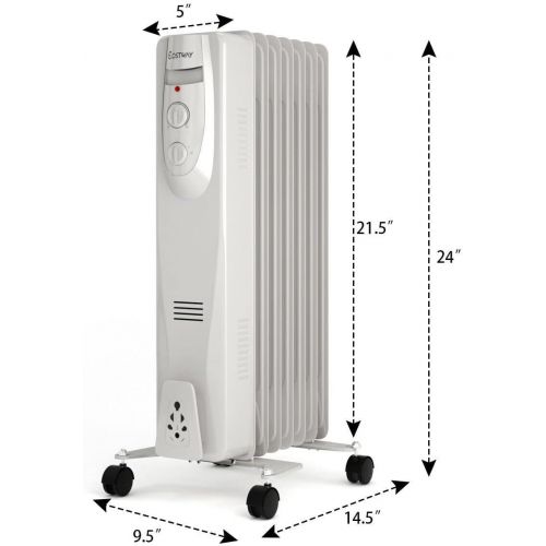  GXP 1500W Portable Electric Oil Filled Radiator Heater 7-Fin Safety Shut-Off Quiet