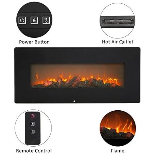  GXP 42 Inch Electric Fireplace Wall Hanging Remote Heater Adjustable Flame 1400W