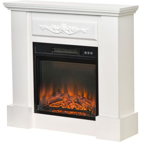  GXP Electric Fireplace Heater with Wood Mantel, Freestanding Heater Firebox White