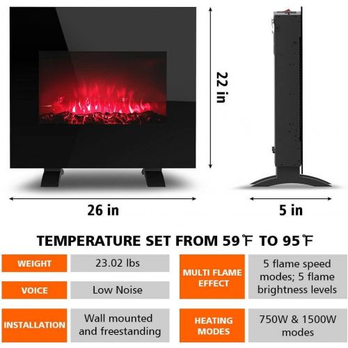  GXP 26 Electric Fireplace Wall Mounted Heater Multi-Color Flame 1500W Remote Control