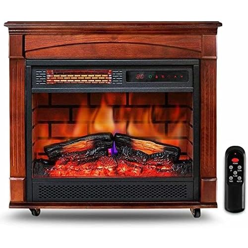  GXP 27”Electric Fireplace Wooden Mantel Flame Effect Infrared Space Heater 1500W