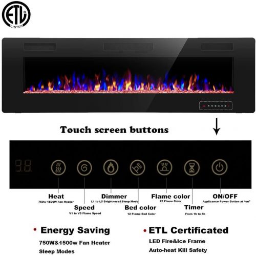  GXP 60 Electric Fireplace,Recessed&Wall Mounted,Ultra Thin$Low Noise,Remote Control