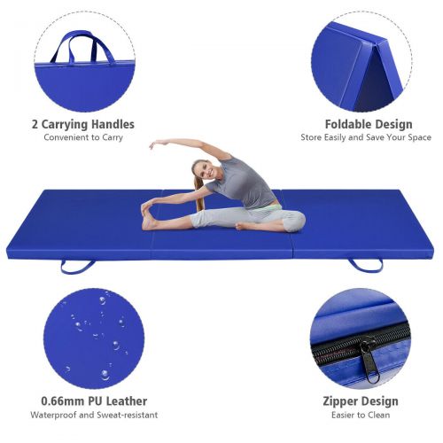  Gymax 6x2 Fitness Exercise Tri-Fold Gymnastics Mat Blue