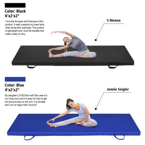  Gymax 6x2 Fitness Exercise Tri-Fold Gymnastics Mat Blue