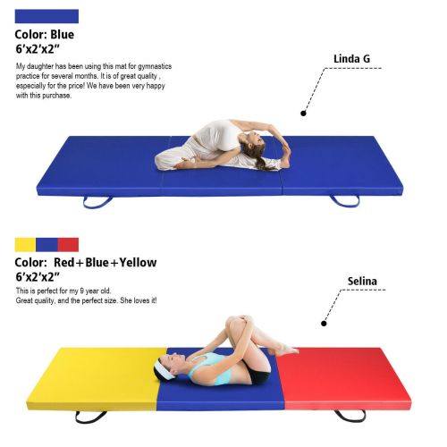  Gymax 6x2 Fitness Exercise Tri-Fold Gymnastics Mat Colorful