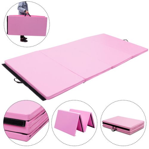  Gymax 4x8x2 Gymnastics Mat Thick Folding Panel Aerobics Exercise Gym Fitness Pink