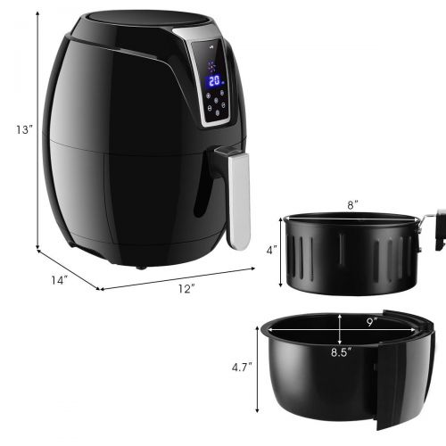  Gymax Electric Air Fryer 3.4Qt 1400W Oil-less Free Temperature and Time Control