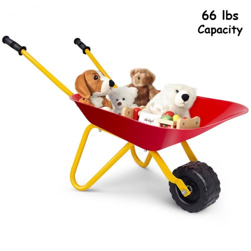  Gymax Kids Metal Wheelbarrow Childrens Size Ourdoor Garden Backyard Play Toy Red