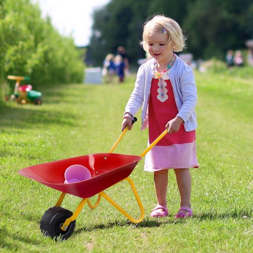  Gymax Kids Metal Wheelbarrow Childrens Size Ourdoor Garden Backyard Play Toy Red