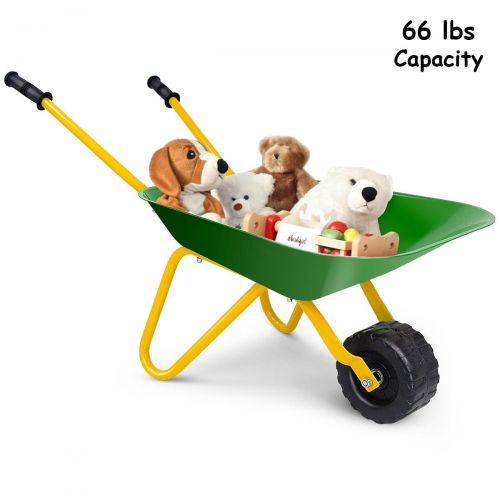  Gymax Kids Metal Wheelbarrow Childrens Size Ourdoor Garden Backyard Play Toy Green