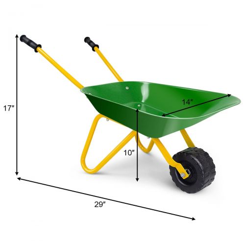  Gymax Kids Metal Wheelbarrow Childrens Size Ourdoor Garden Backyard Play Toy Green