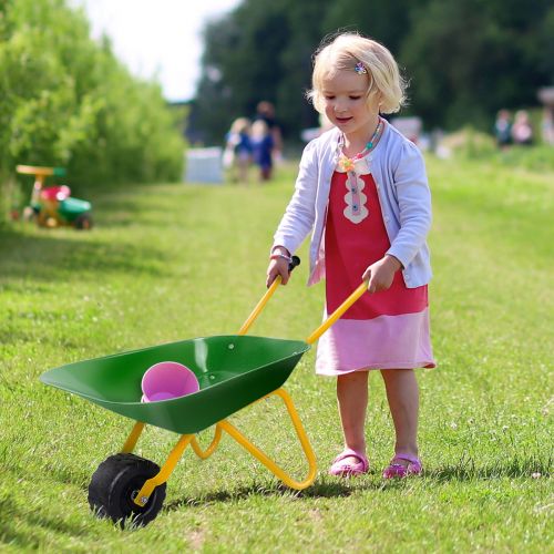  Gymax Kids Metal Wheelbarrow Childrens Size Ourdoor Garden Backyard Play Toy Green