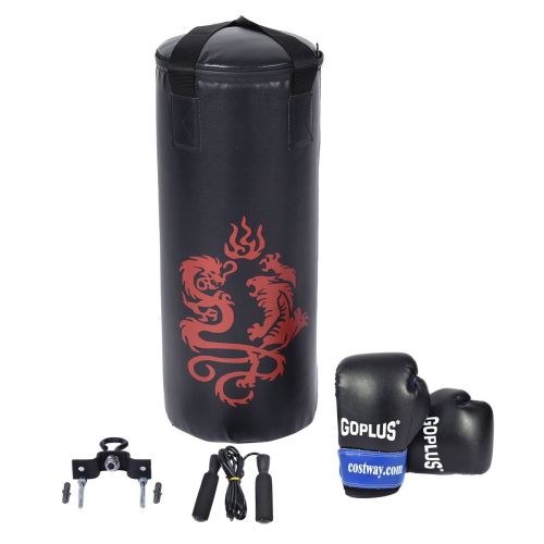  Gymax Boxing Punching Bag Set wPunch Bag, Gloves, Jump Rope, Mount Hook Hanger, Punching Bag Boxing Gloves for Kids