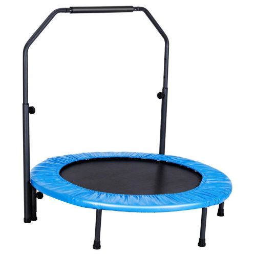  Gymax Mini Trampoline, Rebounder Exercise Trampoline for Outdoor Indoor Fitness Workout, with Handle Rail
