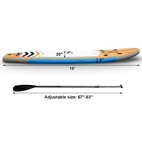  Gymax Stand Up Paddle Board, 6 Thick Inflatable Universal SUP Wide Stance, with Non-Slip Deck, 3 Fins Thuster, Pump Kit, Adjustable Paddle and Carry Backpack