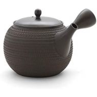 Gyokko Japanische Teekanne Gruener Tee, Keramik Kyusu Tokoname Japan. Schwarz. Integriertes Tee-Sieb, Nicht glasiert
