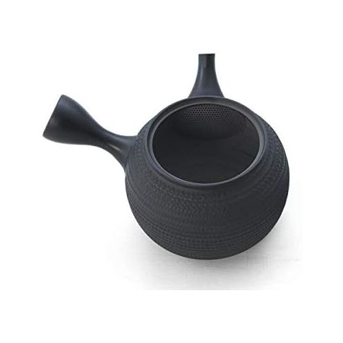  Gyokko Japanische Teekanne Gruener Tee, Keramik Kyusu Tokoname Japan. Schwarz. Integriertes Tee-Sieb, Nicht glasiert