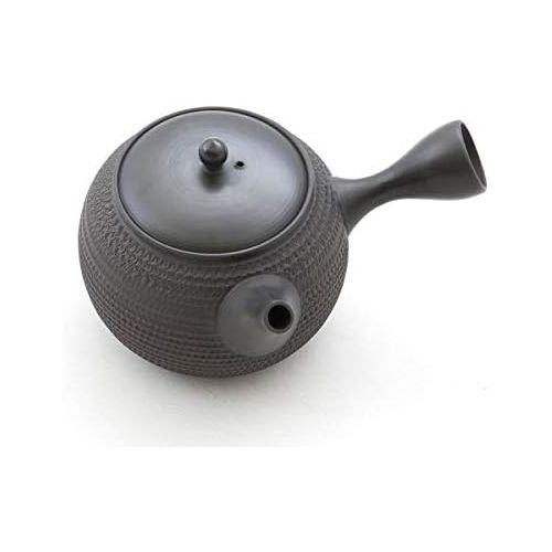  Gyokko Japanische Teekanne Gruener Tee, Keramik Kyusu Tokoname Japan. Schwarz. Integriertes Tee-Sieb, Nicht glasiert