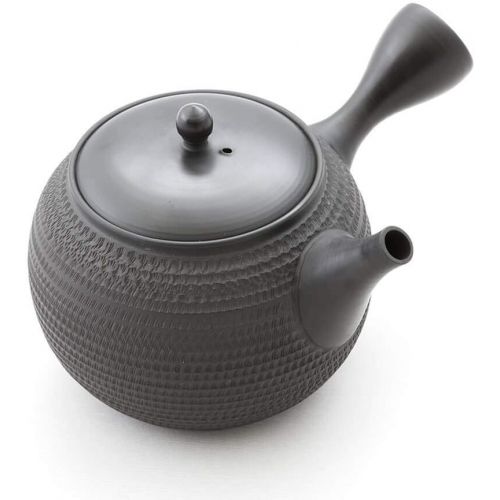  Gyokko Japanische Teekanne Gruener Tee, Keramik Kyusu Tokoname Japan. Schwarz. Integriertes Tee-Sieb, Nicht glasiert