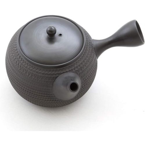  Gyokko Japanische Teekanne Gruener Tee, Keramik Kyusu Tokoname Japan. Schwarz. Integriertes Tee-Sieb, Nicht glasiert