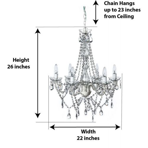  The Original Gypsy Color 6 Light Large Crystal Chandelier H26 W22, White Metal Frame with Clear Acrylic Crystals (Better Than Glass)