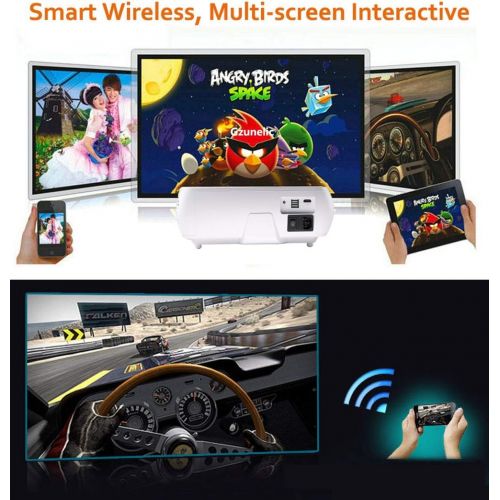  Native 1080p Android Projector, Gzunelic 7000 Lumens Smart WiFi Bluetooth Projector ± 50° 4D Keystone X / Y Zoom 10000:1 Contrast, Home Theater LED Video HD Proyector Wireless Mirr