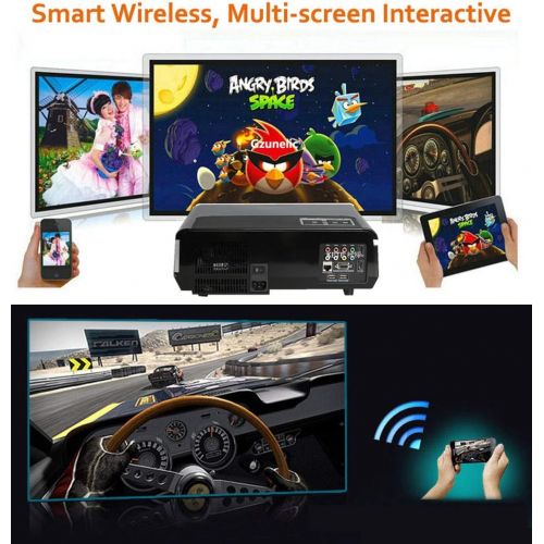  Gzunelic 9500 lumens Android WiFi Projector Real Native1080p Video Projector LCD LED Full HD Theater Proyector with Bluetooth Wireless Mirror to Smart Phone by Airplay or Miracast