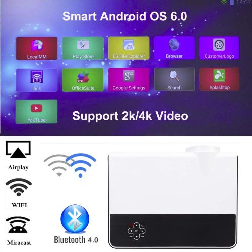  Gzunelic Smart Android 6.0 Projector 4200 lumens WiFi 1080p Video Projector, HI-FI Sound Box Built in, LCD LED Full HD Theater Proyector with Bluetooth, Wireless Mirror to Phone by