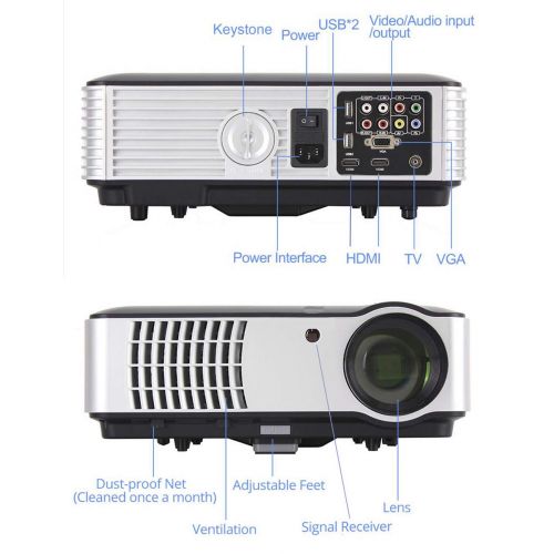  Gzunelic Smart Android 6.0 Projector, 4000 lumens WiFi 1080p Video Projector, LCD LED Full HD Theater Proyector with Bluetooth, Adopt 6 Primary Colors Matrix HD Imaging Technology