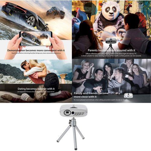  Mini DLP Projector, Gzunelic LCD Portable Video Projector Wireless synchronize to Phone by Airplay or Miracast, Home Theater 1080p Full HD Proyector Built in Lithium Battery, ±40°