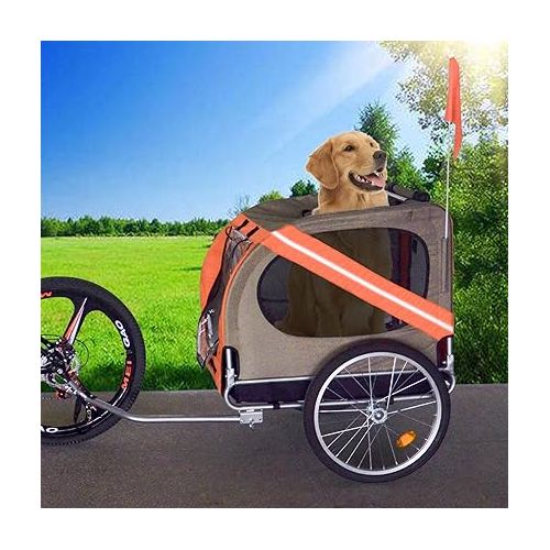  H&B Luxuries Pet Bike Trailer Load 68 Pounds, Suitable for Big and Small Dogs, Folding Storage, Detachable, Easy to Install, Breathable Protective Net Pet Cart