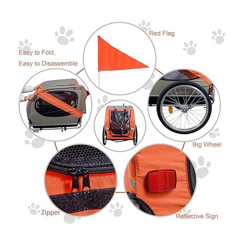  H&B Luxuries Pet Bike Trailer Load 68 Pounds, Suitable for Big and Small Dogs, Folding Storage, Detachable, Easy to Install, Breathable Protective Net Pet Cart