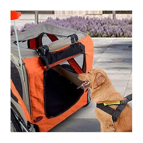  H&B Luxuries Pet Bike Trailer Load 68 Pounds, Suitable for Big and Small Dogs, Folding Storage, Detachable, Easy to Install, Breathable Protective Net Pet Cart