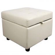 H&B Luxuries Tufted Leather Square Flip Top Storage Ottoman Cube Foot Rest